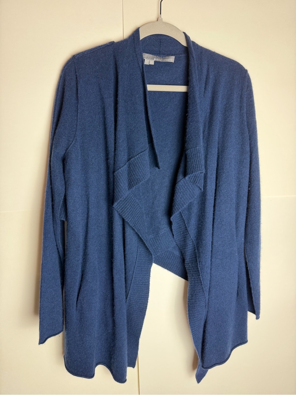 360 Cashmere Navy 100% Cashmere Open Front Draped Cardigan Size Medium
